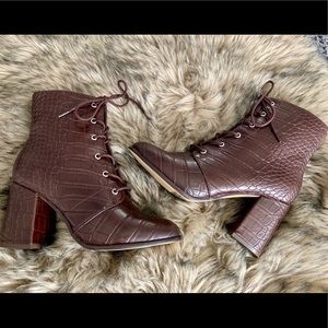 Faux croc leather booties